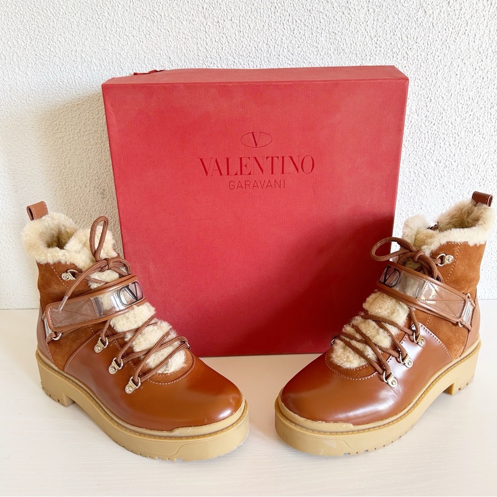 Valentino Garavani Trekkgirl Vlogo Brown Suede Shearling Boots Size EU 38 - Picture 6 of 16